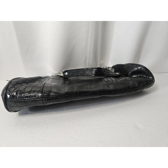 Aphorism Black Clutch Purse Faux Leather Crocodile Design Chain Strap - Picture 7 of 7